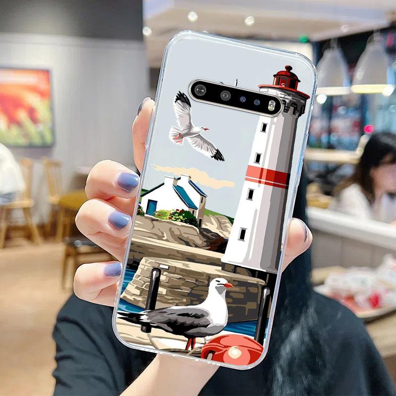 

Чехол для телефона с изображением побережья и чаек для Google Pixel 7 6 Pro 6A 5A 5 LG K92 K42 K22 K71 K61 K51 K41S G8, прозрачный LG G8 ThinQ