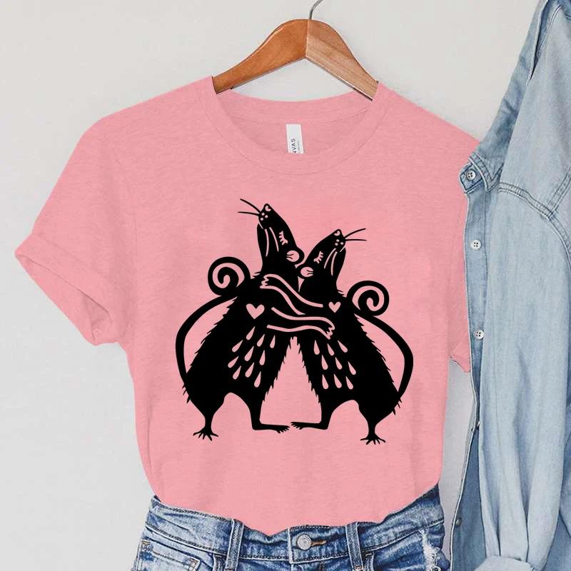 

Одяг для жінок з щурами Мультяшна тварина Повсякденні жіночі футболки Принт Щурі обіймаються Модні футболки Літні Вінтажні Жіночі футболки з щурами 4XL