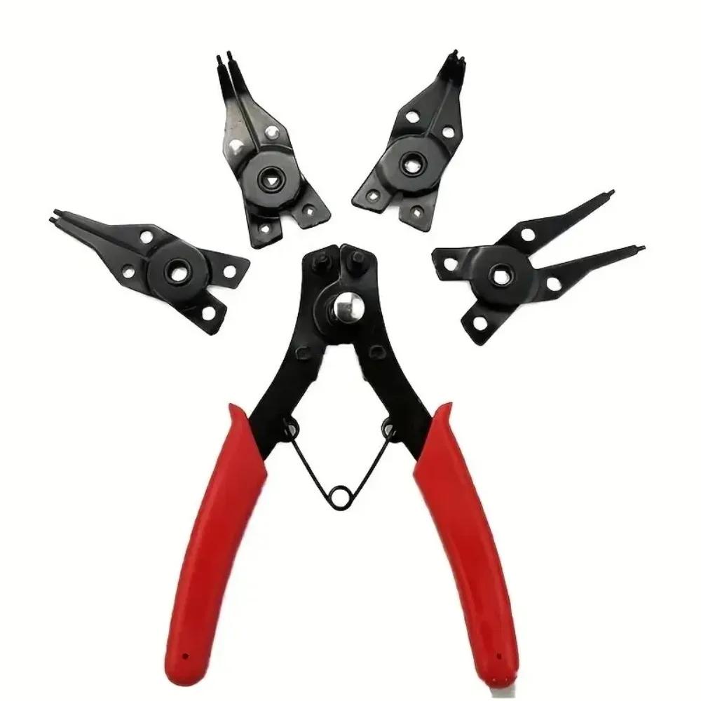 

4-in-1 Circlip Pliers Set - Multi-Functional Snap Ring Pliers with Interchangeable Heads for Easy Installation and Removal червоний