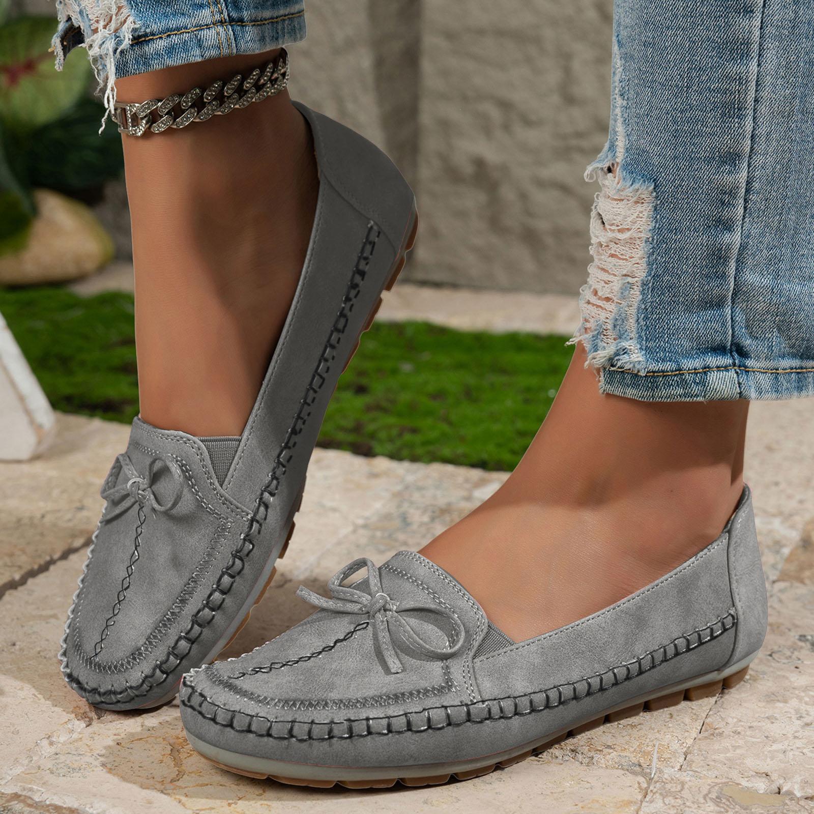 Женская обувь Повседневная Платье Модная Женская Удобная Низкий Каблук Плоские Лоферы Со Стежкой-Бантом И Zapatillas De Mujer 36 серый 2770₽