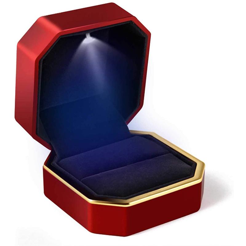 1 Pcs LED Jewelry Ring Box Luxury Velvet Rubber Necklace Pendant Gifts Display With Light For Proposal Engagement Wedding Case