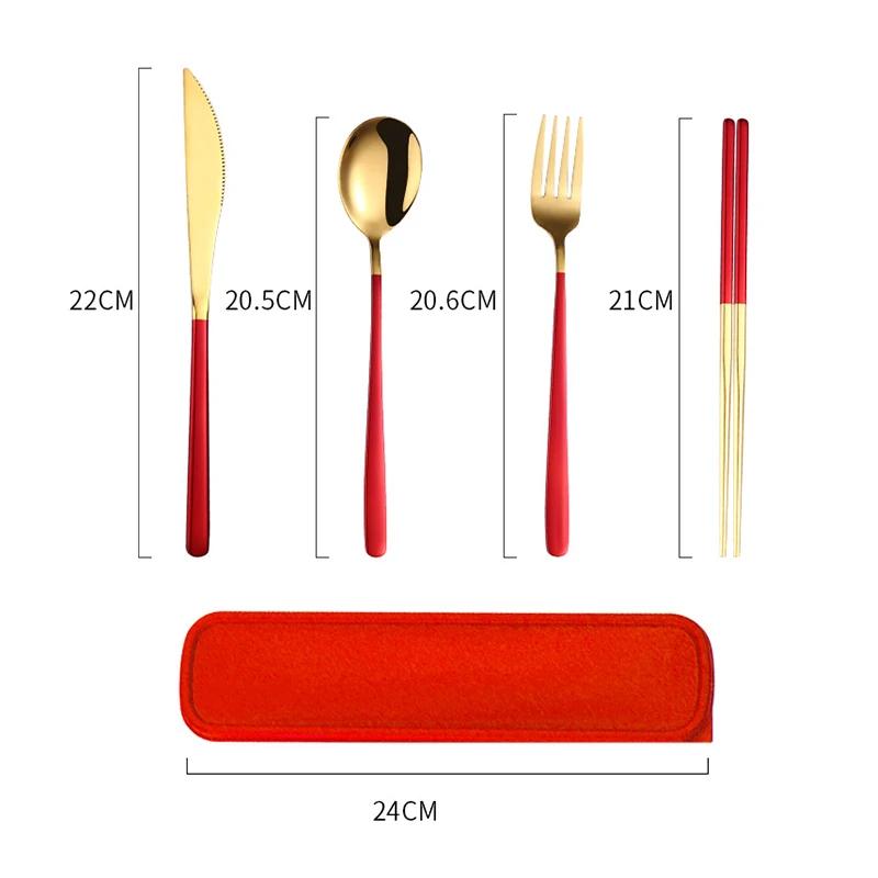 4ks 304 Sada príborov Prenosný príborový set Dinner Nôž Vidlička Lyžica Paličky z nehrdzavejúcej ocele Prenosný cestovný príborový set s krabičkou