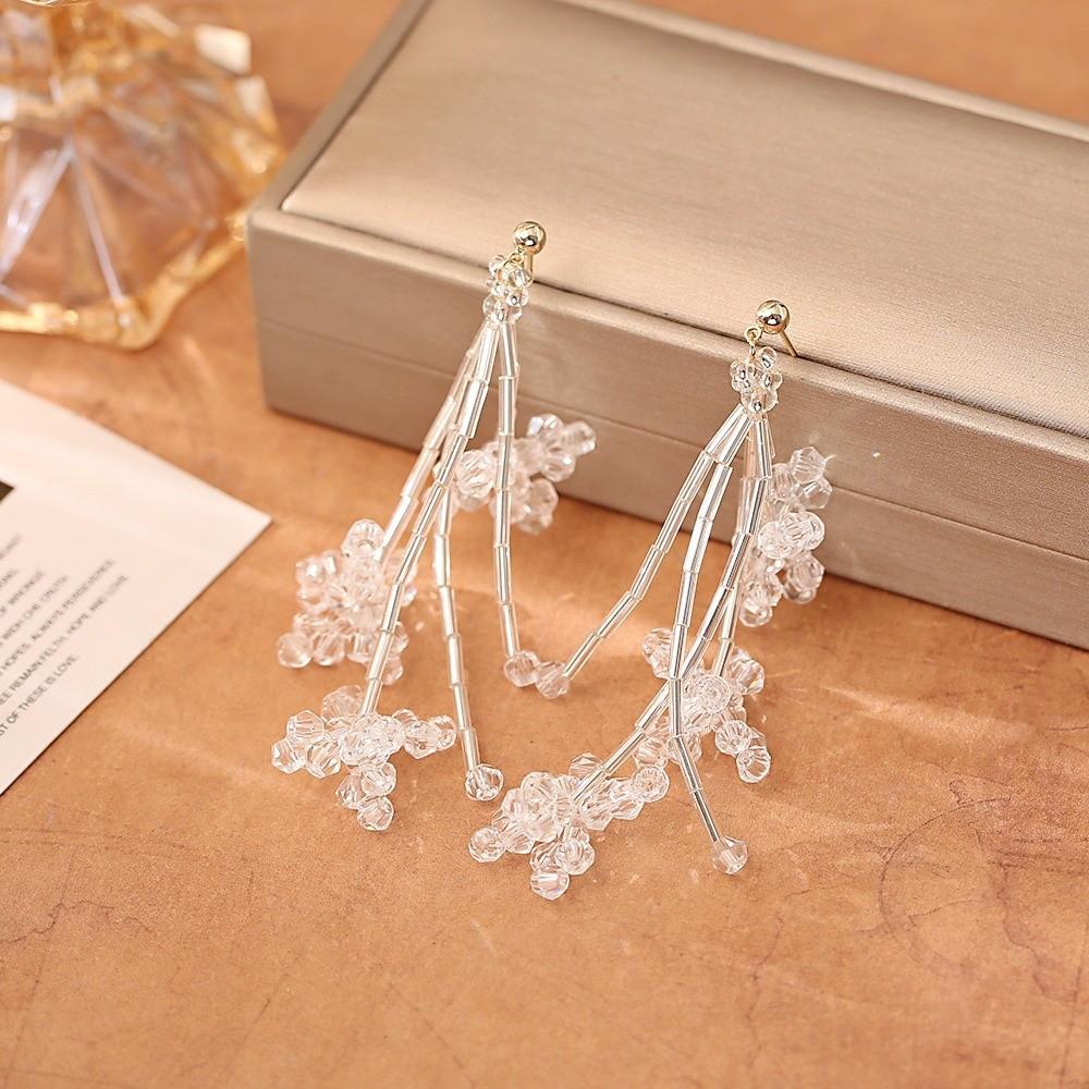 Crystal Flower Long Tassel Earrings Super Fairy Beaded Floral Earrings Women белый