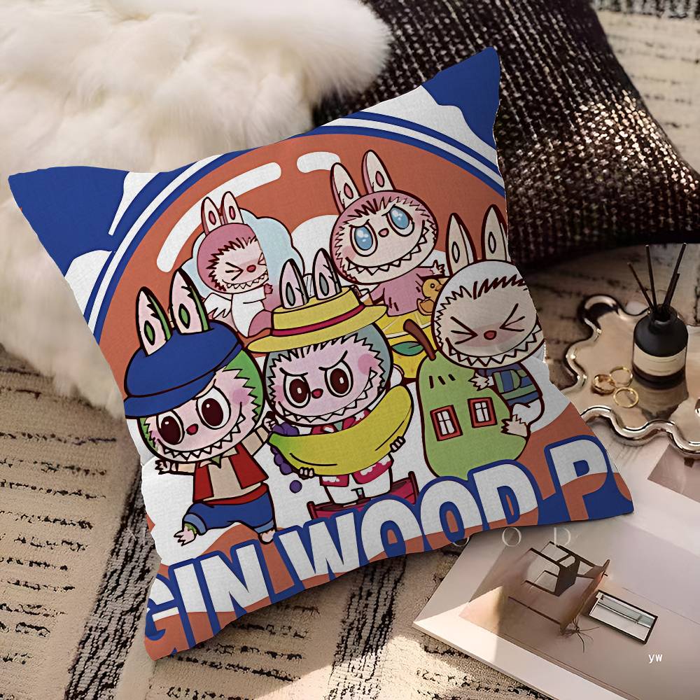 Cartoon L-Labubu Pillow Anime Pillow Sofa Bed Head Pillow Cover Cushion Cover 45X45 Cm Fashion