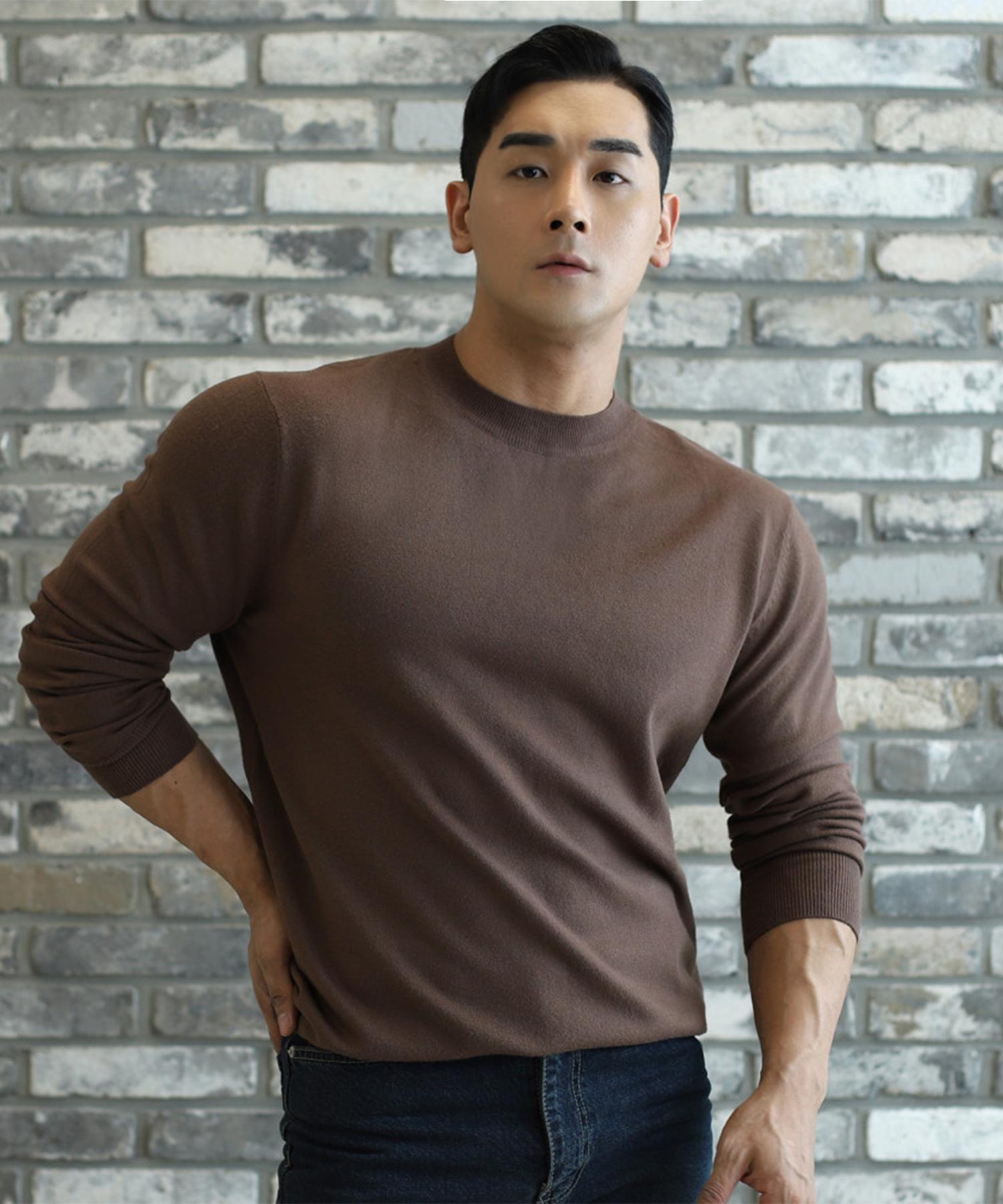 Bostfit Soft Muscle Fit Round Neck Long Sleeve Knit Gray/2 Sizes (100 Normal Fit/105-110 Muscle Fit)