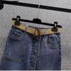 DIMANAF Plus Size Summer 2026 Lady Denim Skirts Women Clothing Blue Fashion A-Line Jeans Skirt Belt Waist