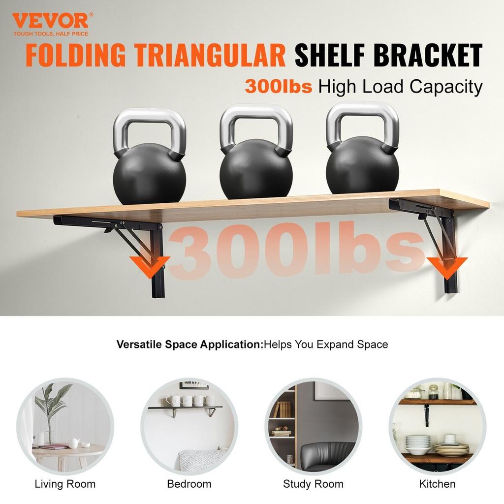 Shelf Bracket Foldable, 24” L 2 Pcs , Heavy Duty Floating Shelf Brackets, Brackets for Shelves, 5mm Thick Matte Black L Shelf Bracket,Steel Shelving