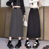 Women's High Waist A-Line Black Skirt - 2024 Spring/Autumn Slim Fit with Split, Versatile and Stylish.