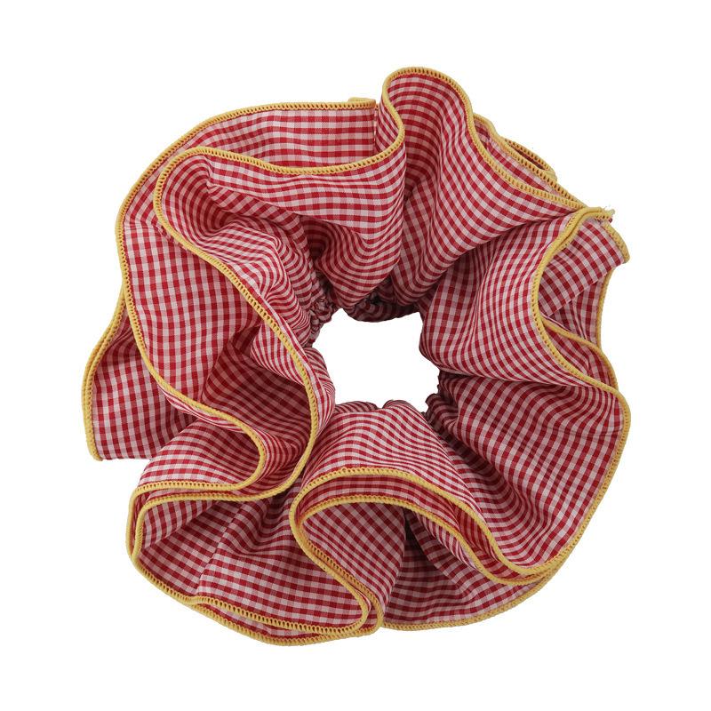 Korean Style Ruffled Plaid Color-Block Hair Tie - Retro Bun Accessory