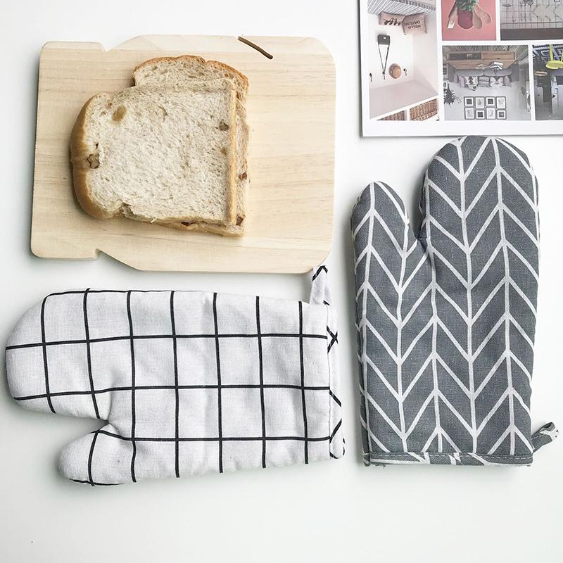 Cotton And Linen Oven Mitts Gloves Heat Resistant Non-Slip For Kitchen Cooking Baking