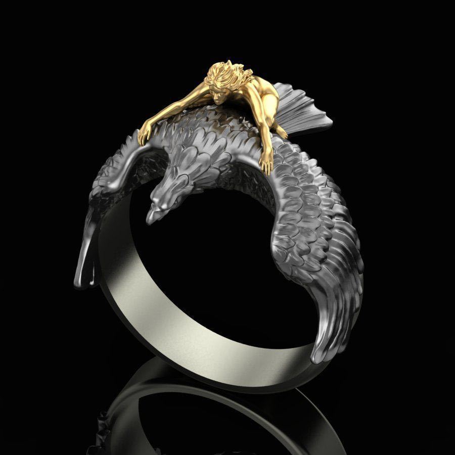 Jewelry Golden Girl Ring Flying On An Eagle Fashion Creative Ring
