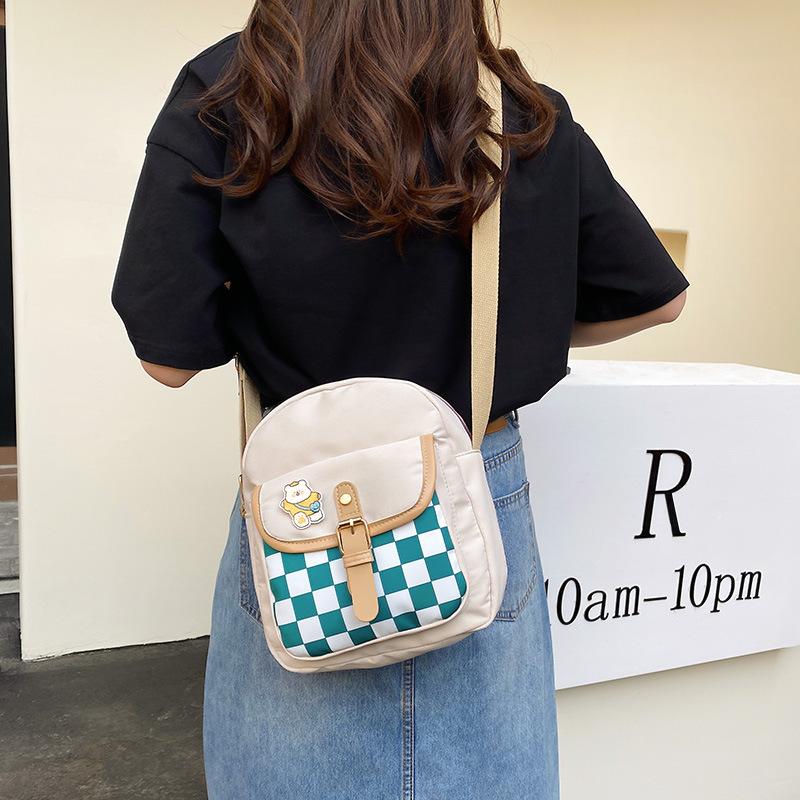 Women's Bag Plaid Nylon Cloth Small Square Bag New Women's Bag Trend Sweet Contrasting Color Shoulder Messenger Bag