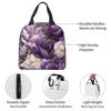 Light Purple Floral Pattern Insulated Lunch Bag for Women Children Portable Food Boxes Thermal Lunch Box Tote