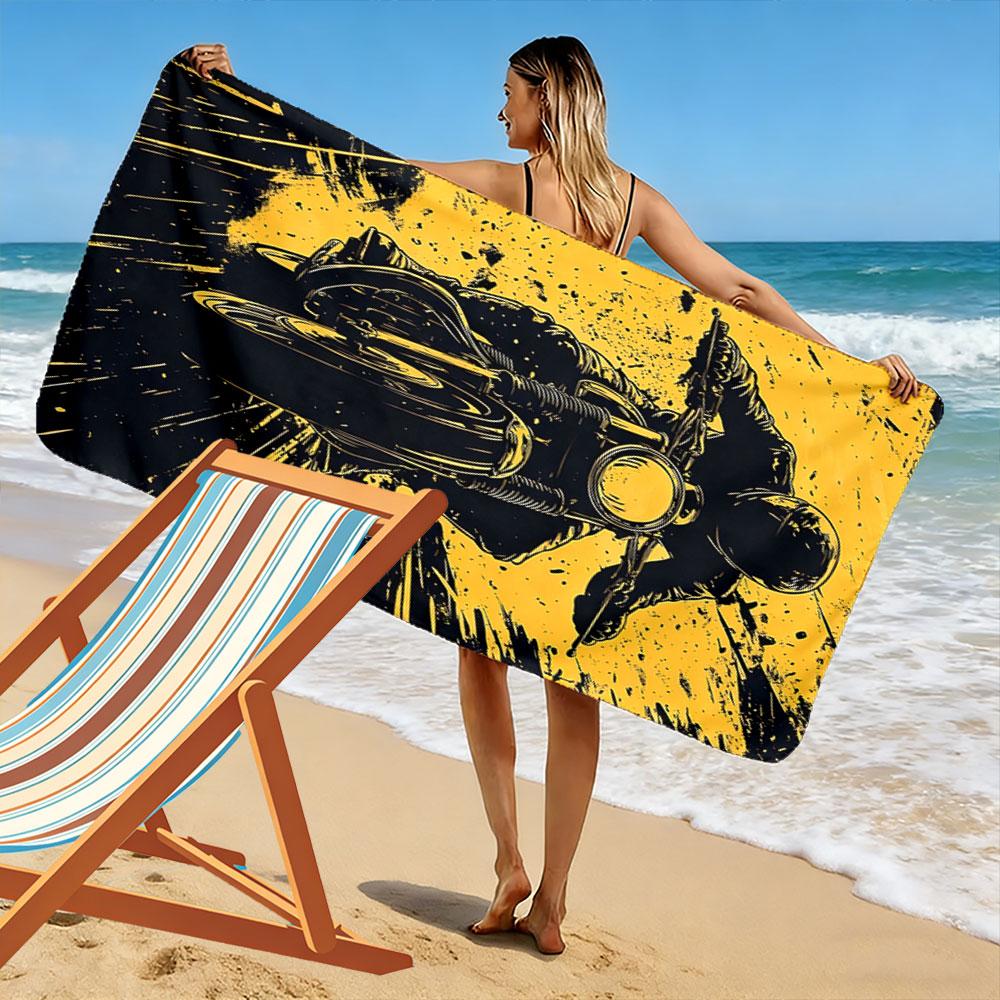 Bold rider's fearless journey Print beach towel, quick drying, suitable for travel, outdoor sports, jogging, the beach and swimming, gift