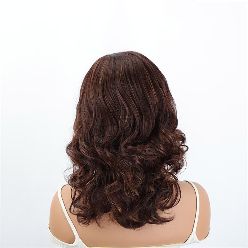 Synthetic Elegant Short Curly Wave Hair Brown Bob Wig Side Parting Wig for Women Natural Fluffy Daily Cosplay Party Use