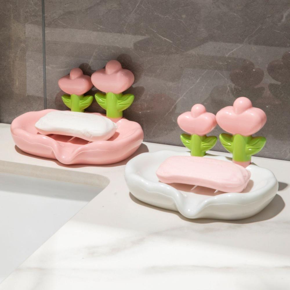 Cute Flower Decor Soap Dish Plastic Soap Holder Soap Rack Drain Soap Tray  Home