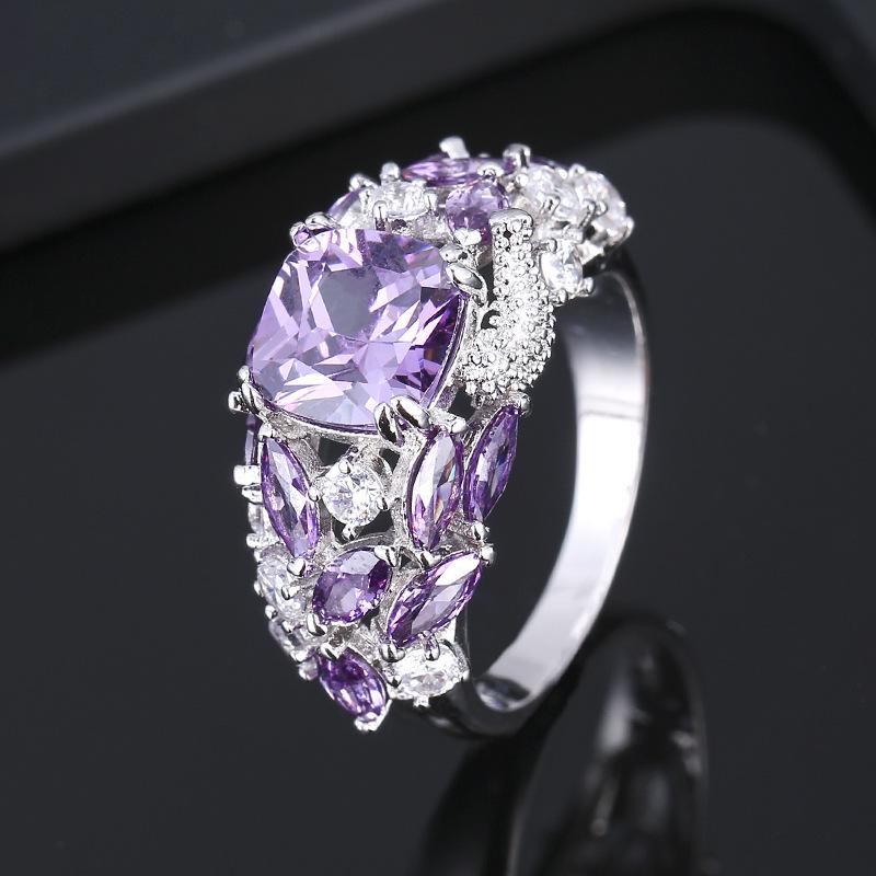 Luxury Pure Copper Ring with Colorful Zircon for Women - Fashionable European & American Style