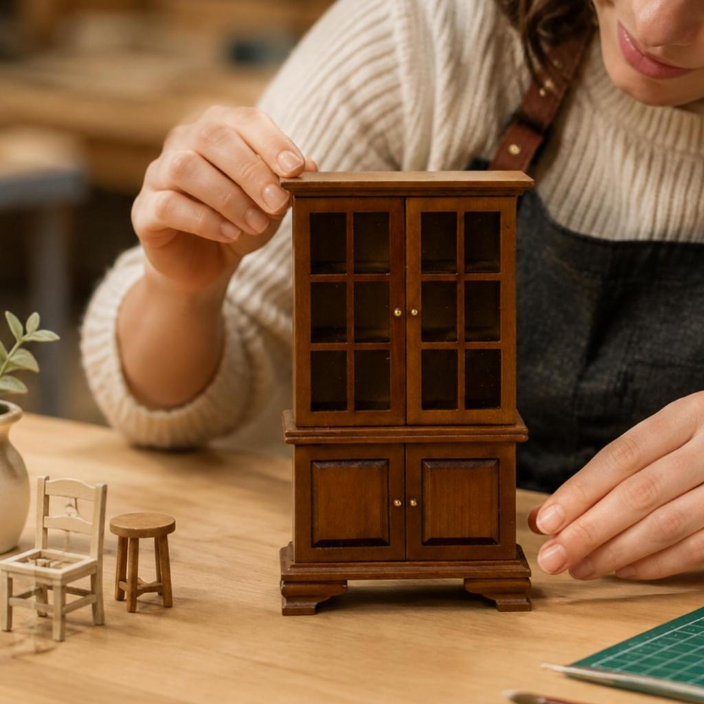 Miniature Furniture Detailed 1:12 Scale Wooden Dollhouse Display Cabinet Decorative for Pretend Play