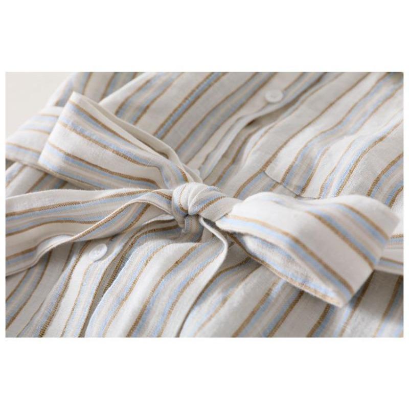 Luxury Summer Linen Dress with Stripes Thin and Comfortable High Quality Womens Fashion