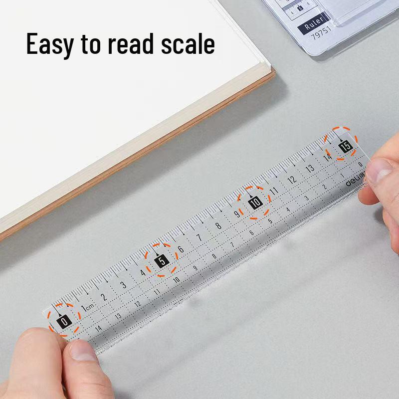 Deli Acrylic 15cm Transparent Ruler for Students and Children - High-Quality Measurement Tool