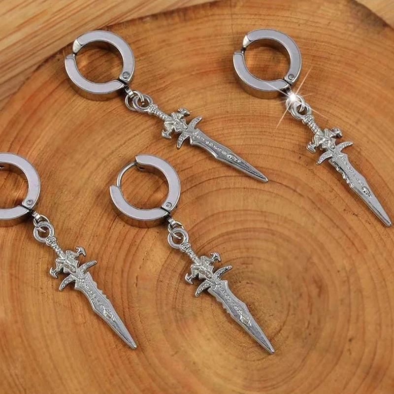 1 Pairs Stainless Steel Painless Ear Clip Earrings for Men Women Punk Sword Cross Black Non Piercing Fake Earrings Jewelry Gifts