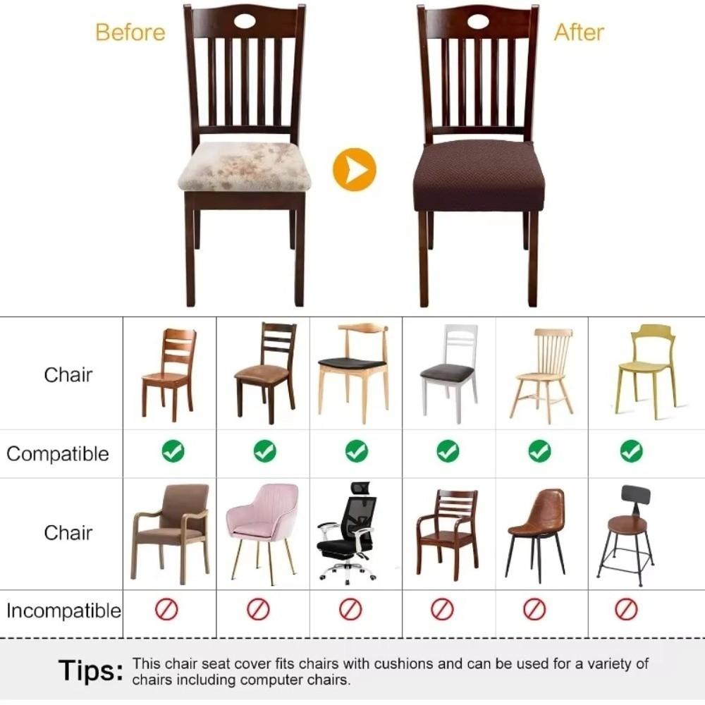 Removable Jacquard Chair Seat Covers Solid Color Stretch Spandex Chair Covers Dining Room