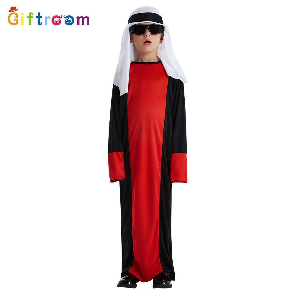 

Stylish Arabic Prince Cosplay Costume For Boys Red And Black Themed Outfit For Parties And Stage Performances XL