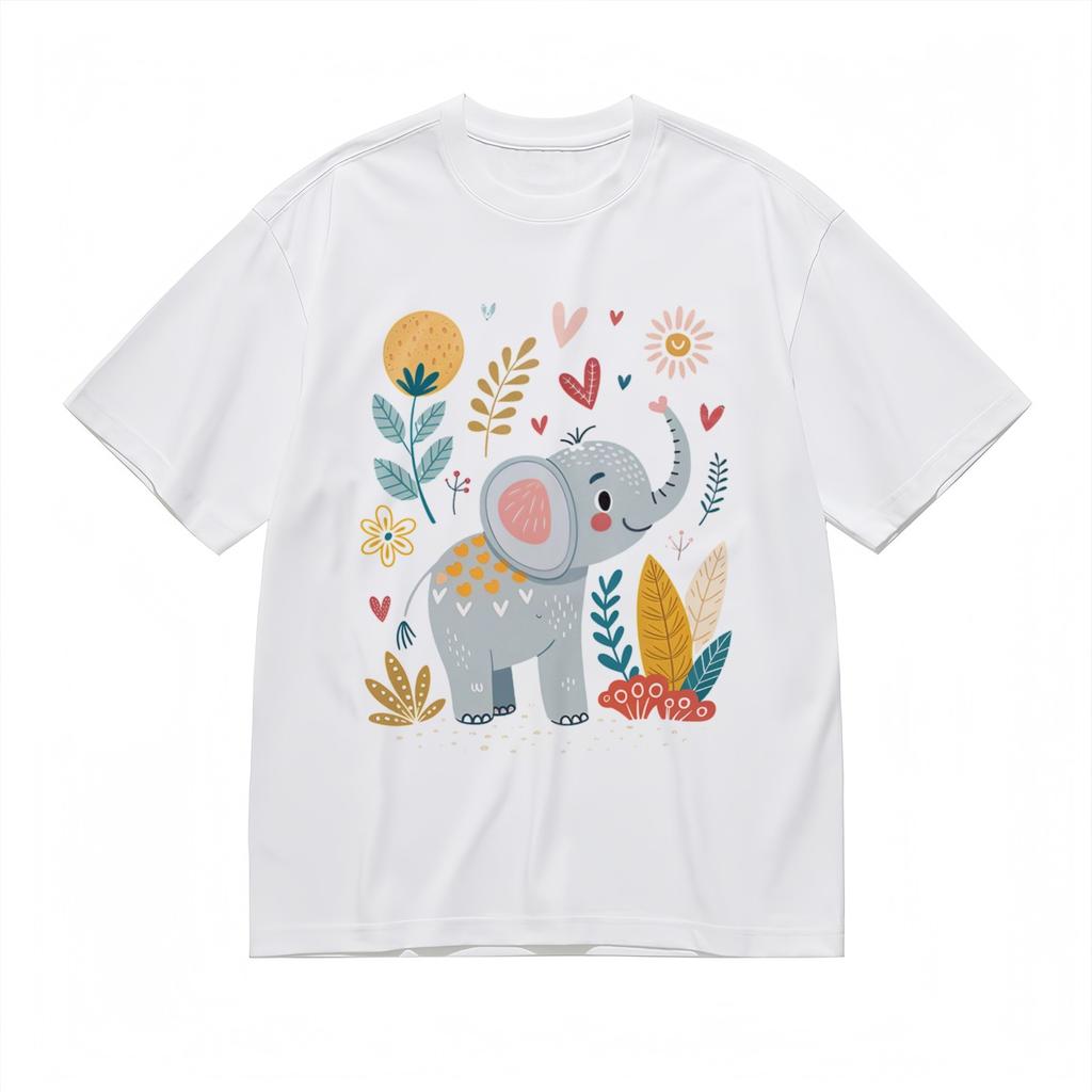 T-shirt Classica Morbida Traspirante per Tutte le Stagioni Uomo Donna Top Elefante Cartone Animato Carino Tee