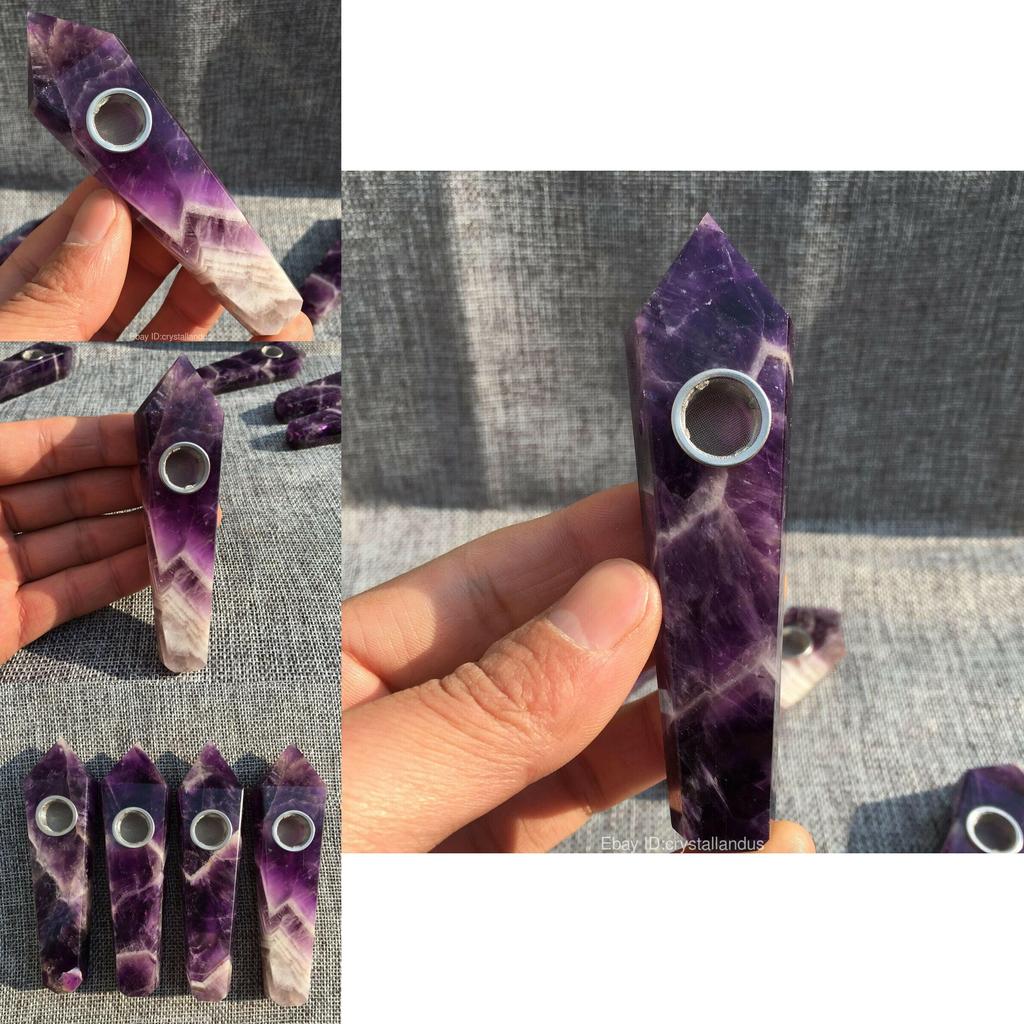 Natural Dreamy Amethyst Smoking Pipes Elegant Quartz Crystal Point Obelisk Wand