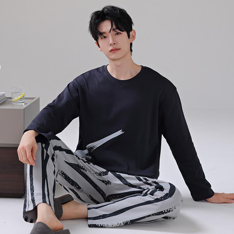 Pajamas men's spring and autumn pure cotton long-sleeved trousers men's teenagers can wear casual large-size loungewear in autumn