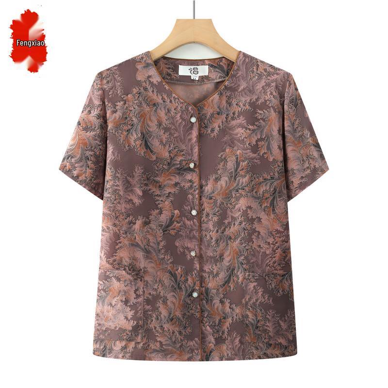 Elderly Women's Summer Short Sleeve V-Neck Shirt