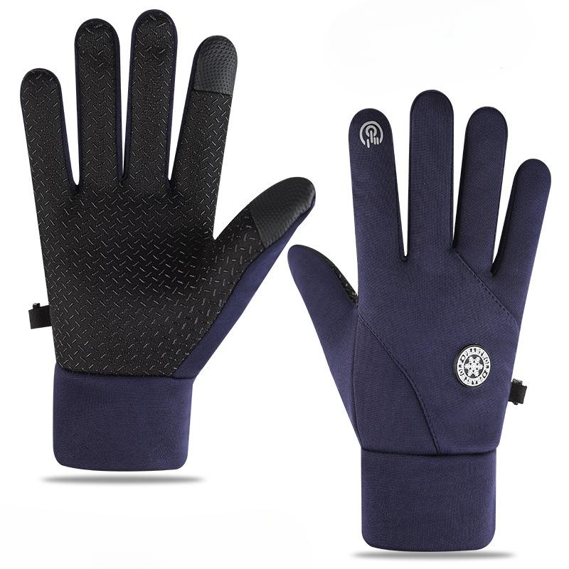 Winter Gloves Men's Plus Velvet Thickened Cycling and Driving Anti slip Touch Screen Leaking Two Fingers Waterproof Windproof Cold Warm Gloves