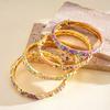 Vintage Dripping Colorful Bangle Gold Color Enamel Flower Bracelet Flower Rhinestone Bangle  Women