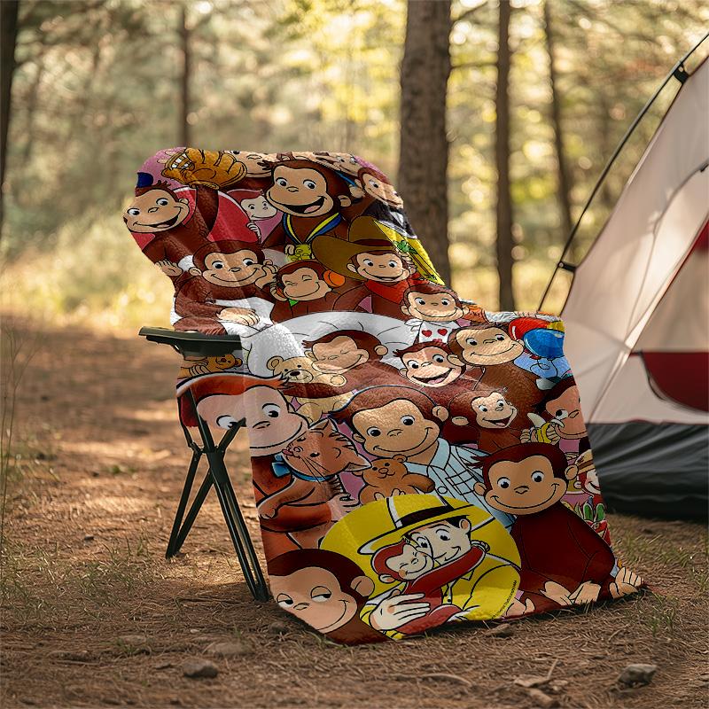 1pc Curious George8 Theme Blanket - Digital Print, Polyester, Cozy for All Seasons, Perfect for Outdoor, and Travel