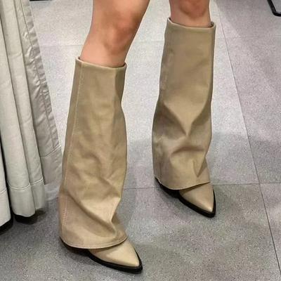 Fashion Women Chunky High Boots Pointed Toe Shoes Sexy Lady Dress Gladiator Autumn New 2024 Trend Retro Fad Woman Boots Goth Botas Mujer