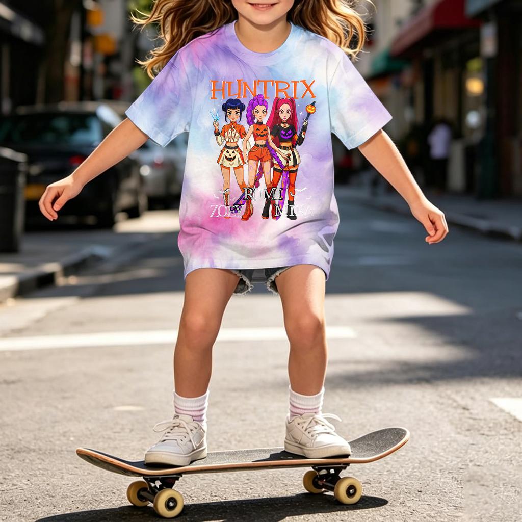 Girls Halloween Short Sleeve T-Shirt for Kids, Print, Loose Fit Casual Cotton Tee, Comfortable Top for Daily Wear