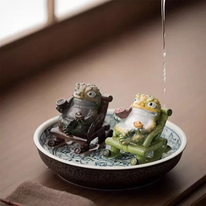 Resins Rocking Chair Frogs Teas Pet With Exquisites Craftsmanship Temperature Sensitive Color Changing For Home Decors