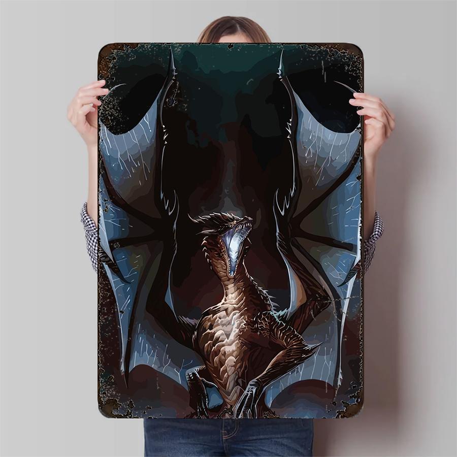 Vintage Dark Style Fire Dragon Metal Wall Art Living Room Study Decor Relief Craft