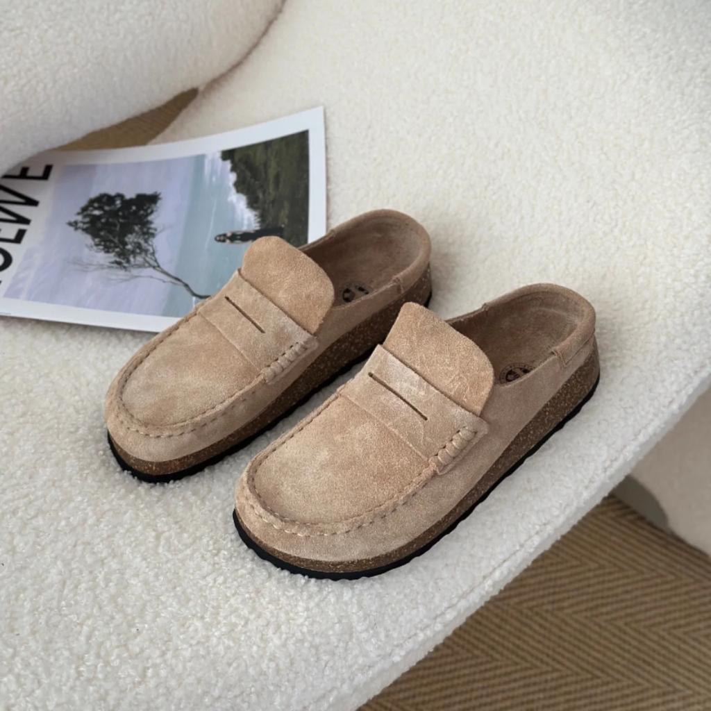 Vintage Thi Bot Cork Sole Women Shoes Leather Slippers Outdoor Casual Shoes Woman Mules Flat Heel Footwear Shoes for Women