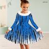 Meisjes Jurk met Hoge Hals, Lange Mouwen, Print, A-lijn, Uitlopend, met Taille Strik en Kunstbontrand