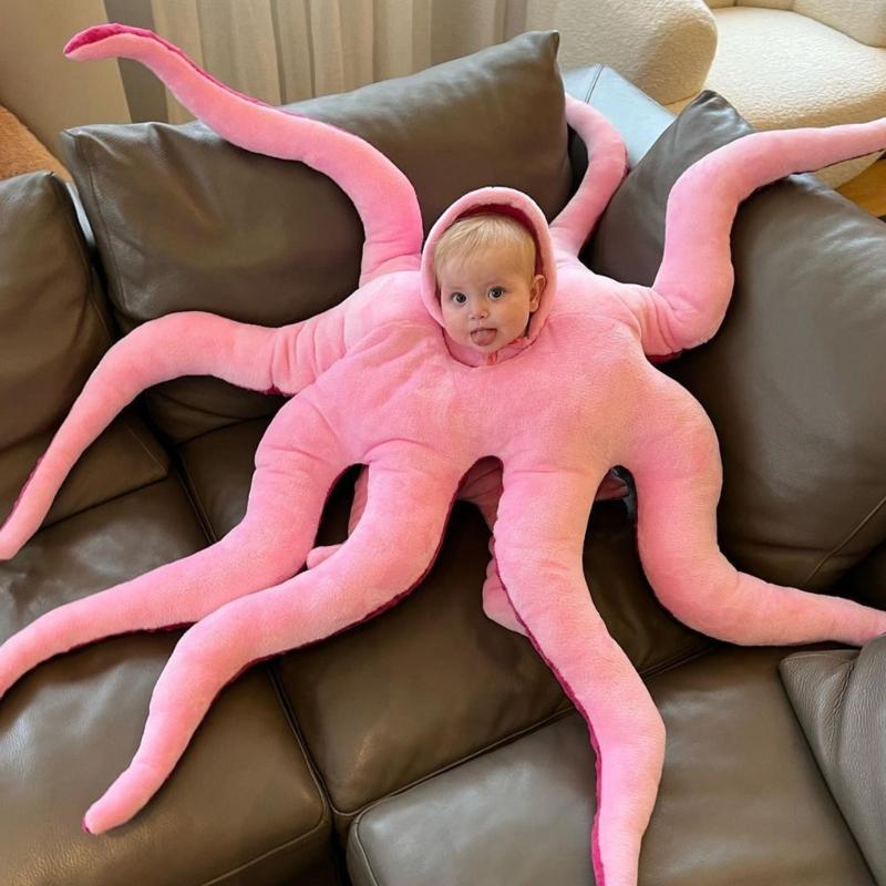 51in Plush Doll Stuffed Animal Octopus Pillow Toy Novelty Cosplay Party Costume Toy Infant Photo Shooting Props Headgear