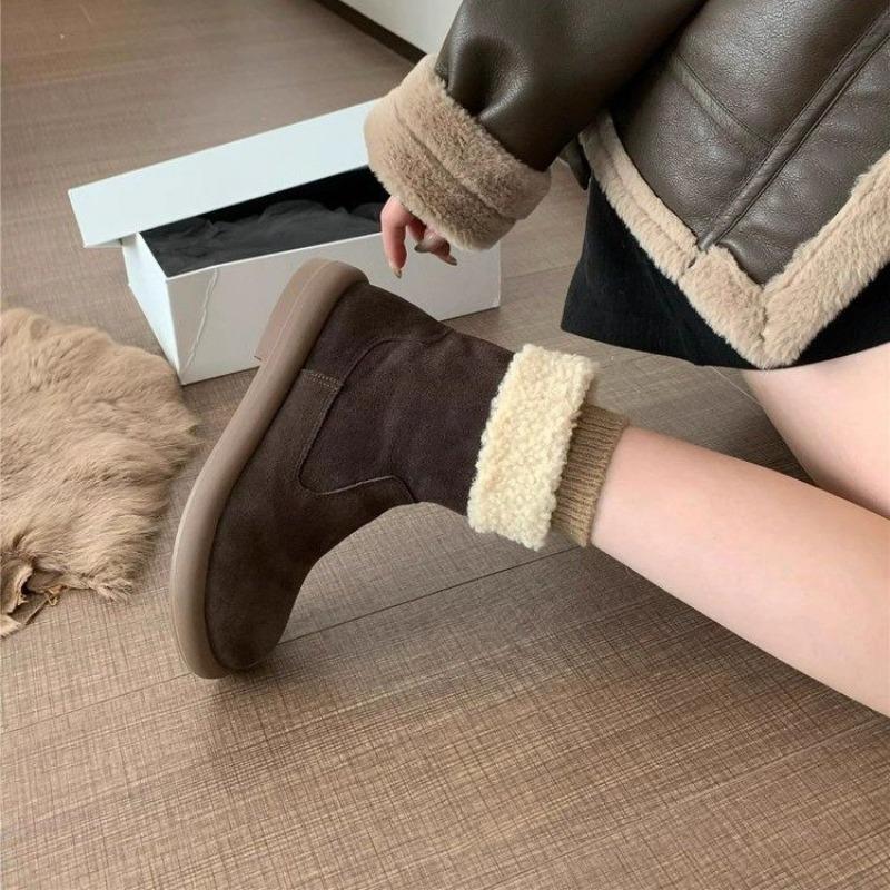 Casual Comfortable Snow Boots Women Winter Retro Plush Cotton Shoes Simple Warm Short Boots Fashionable Versatile Women Shoes