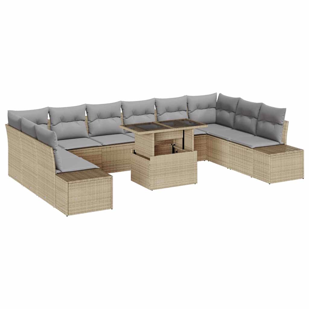 Garden Sofa Set with Cushions 11 Pcs Beige and Light Grey
