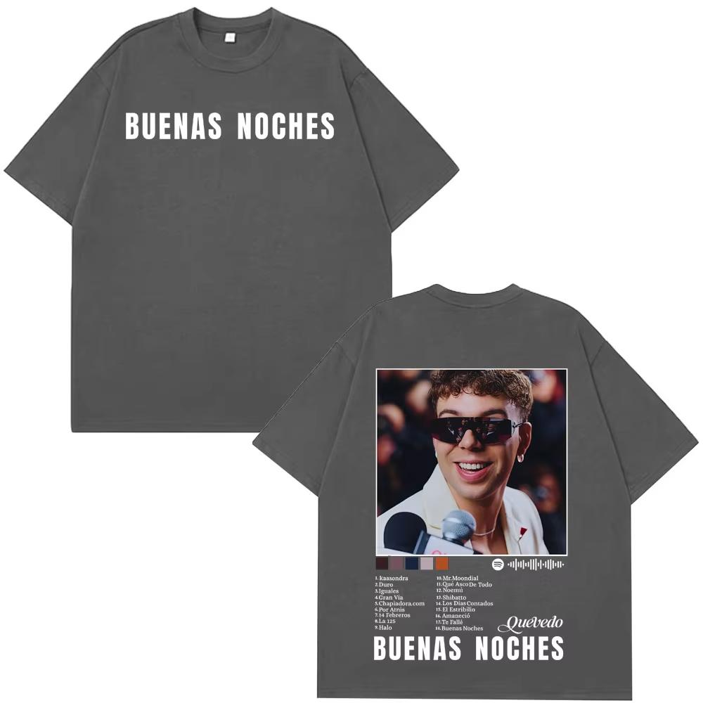 Rapper Quevedo Buenas Noches Album 2025 Hot Sale T-shirts Men Women Cotton Casual Oversized T-shirts Hip Hop T Shirts Streetwear