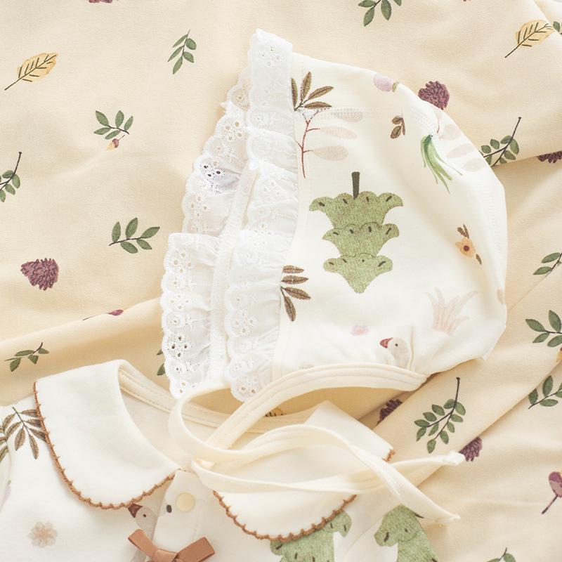 Spring & Autumn Baby Princess Oil Painting Bunny Romper & Lace Hat Set - Cotton & Peter Pan Collar