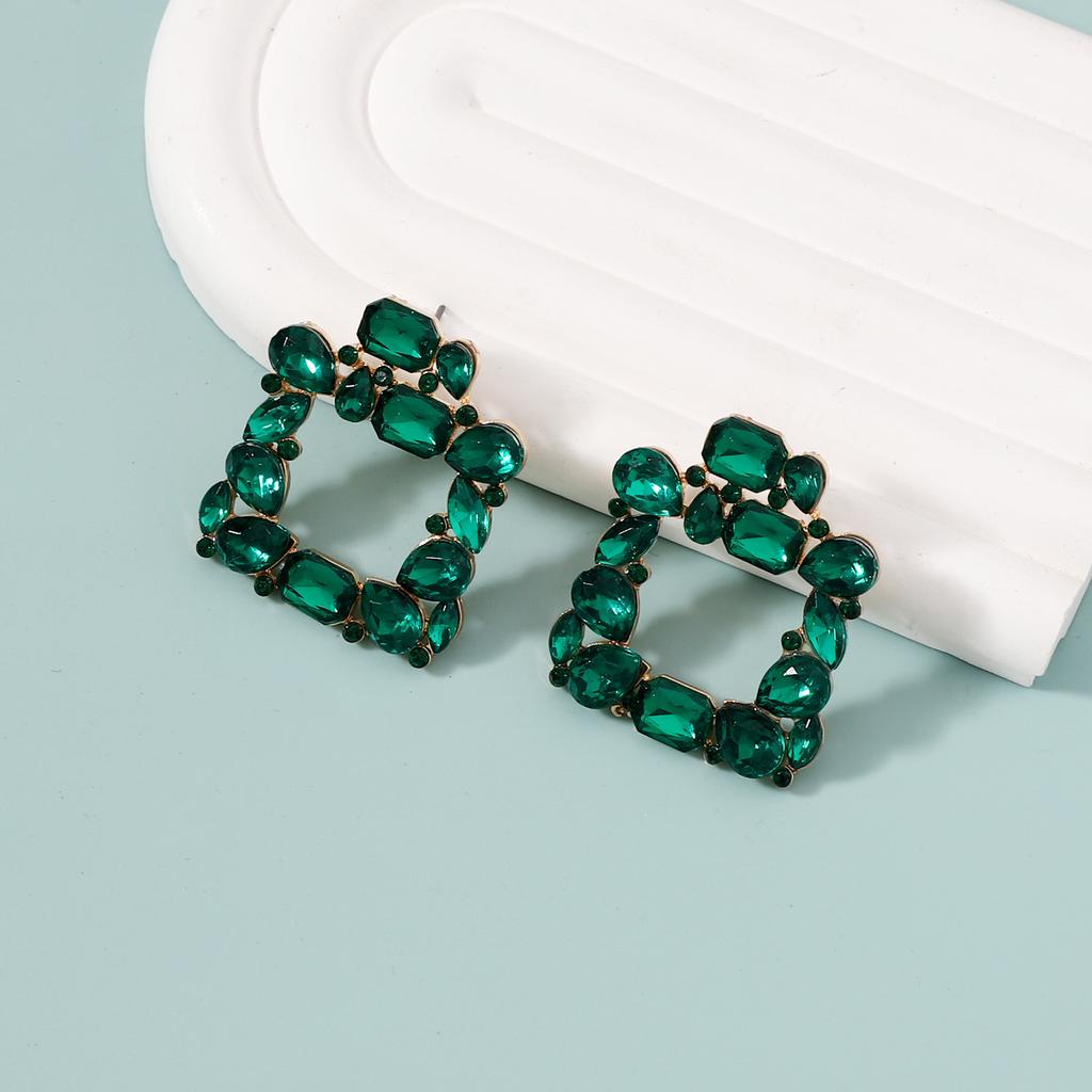 New Simple Geometric Square Alloy Cutout Personality Fashion Creative Rhinestone Earrings Versatile Earrings Women