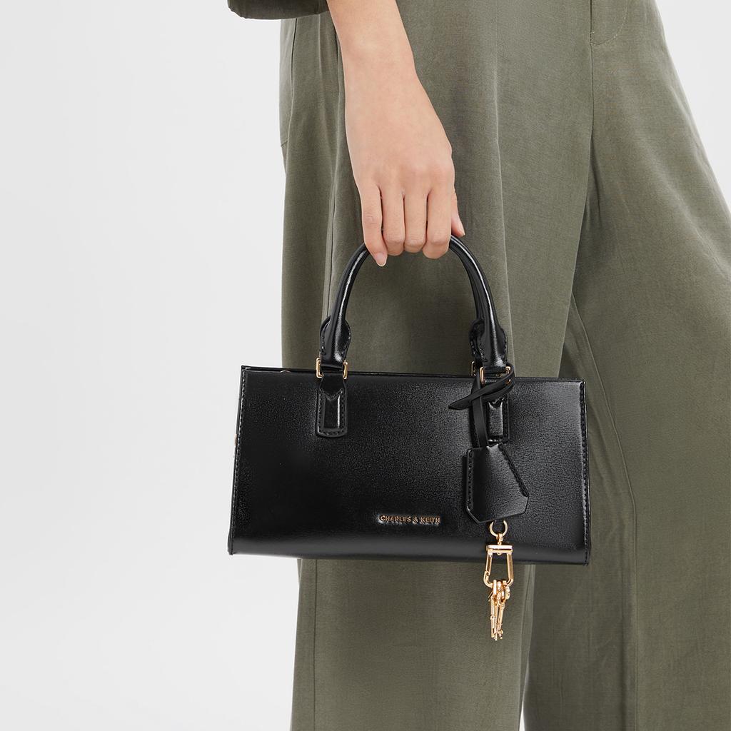 Charles & Keith Kerry Series Minimalist Shoulder Bag With Pendant PU Handbag Small Women handbags Black Light-Pink Cream CK2-30271481