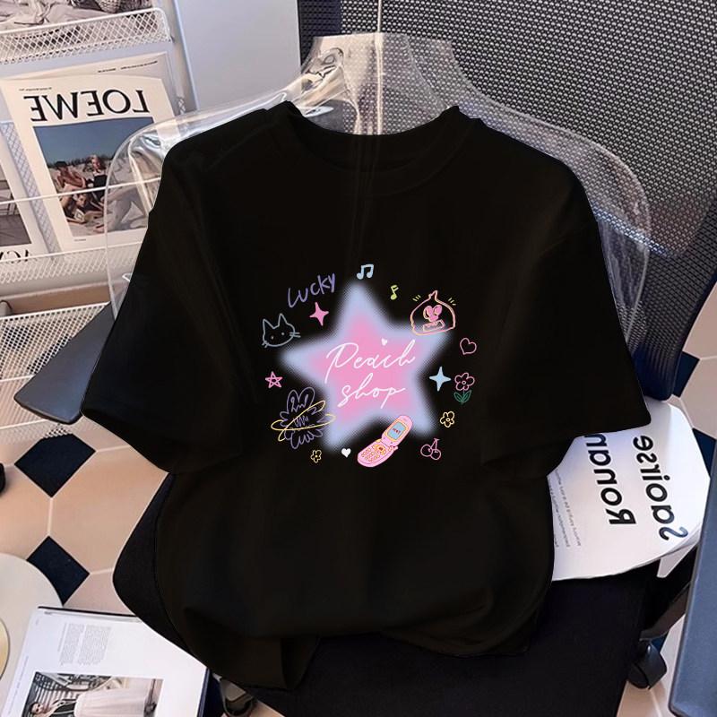 Cute Rabbit Smiling Face Printed White Pure Cotton Children's T-shirt New Popular Summer Loose Top Parent-child T-shirt
