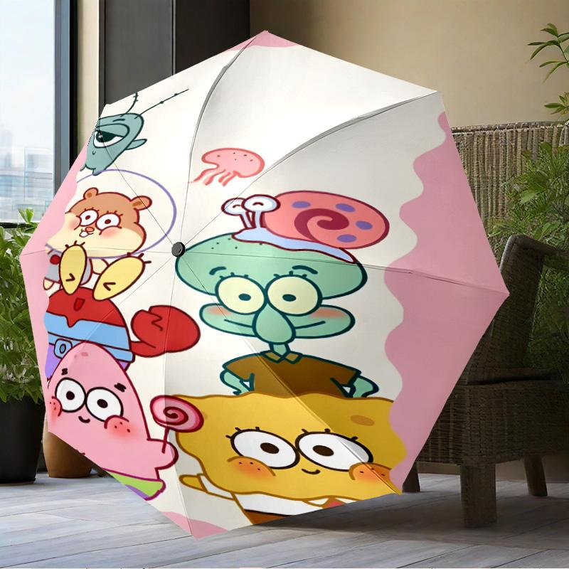 Sponge Expressions Pattern Umbrella Folding umbrella, automatic umbrella 8-Frame for Travel, camping Use Gift for Halloween Christmas