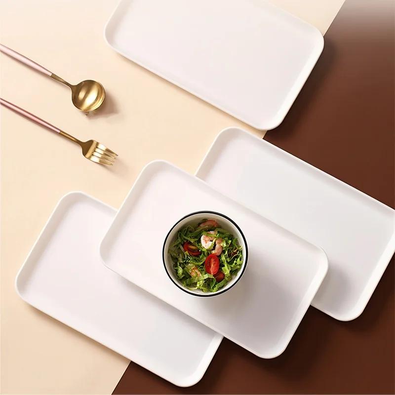 White Plastic Tray, Multi-function, Rectangular Storage Tray, Nordic Simple, Home, Kitchen, Supplies, Fruit, Dessert , 29*17cm